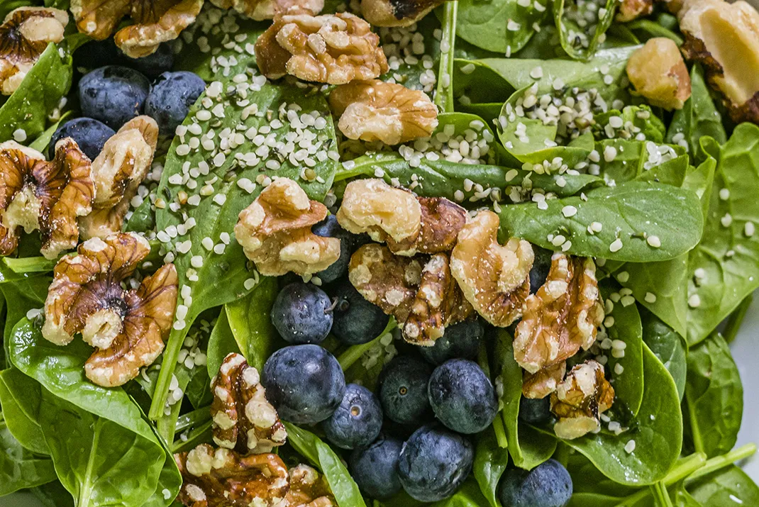 mangosalade met spinazie feta blauwe bessen en honing ediks